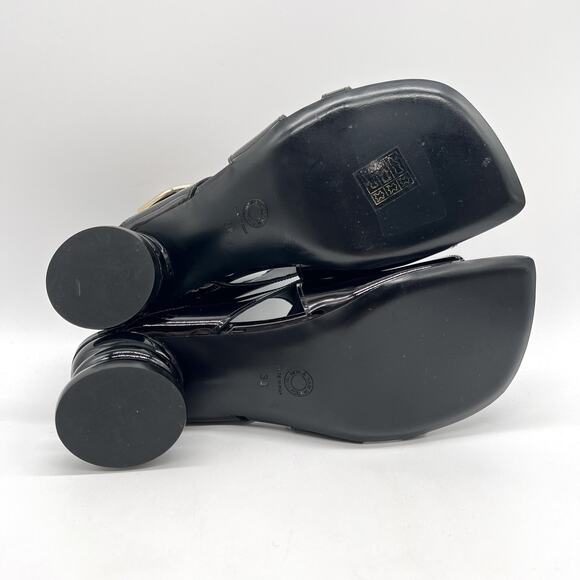 DRIES VAN NOTEN Patent Sculpted Heel Sandal 38 Black Leather Strappy NEW - Picture 8 of 13